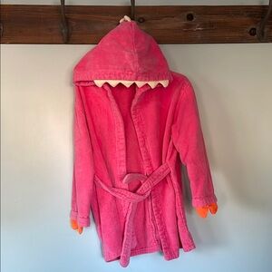 Kids pink dinosaur robe with tail.
